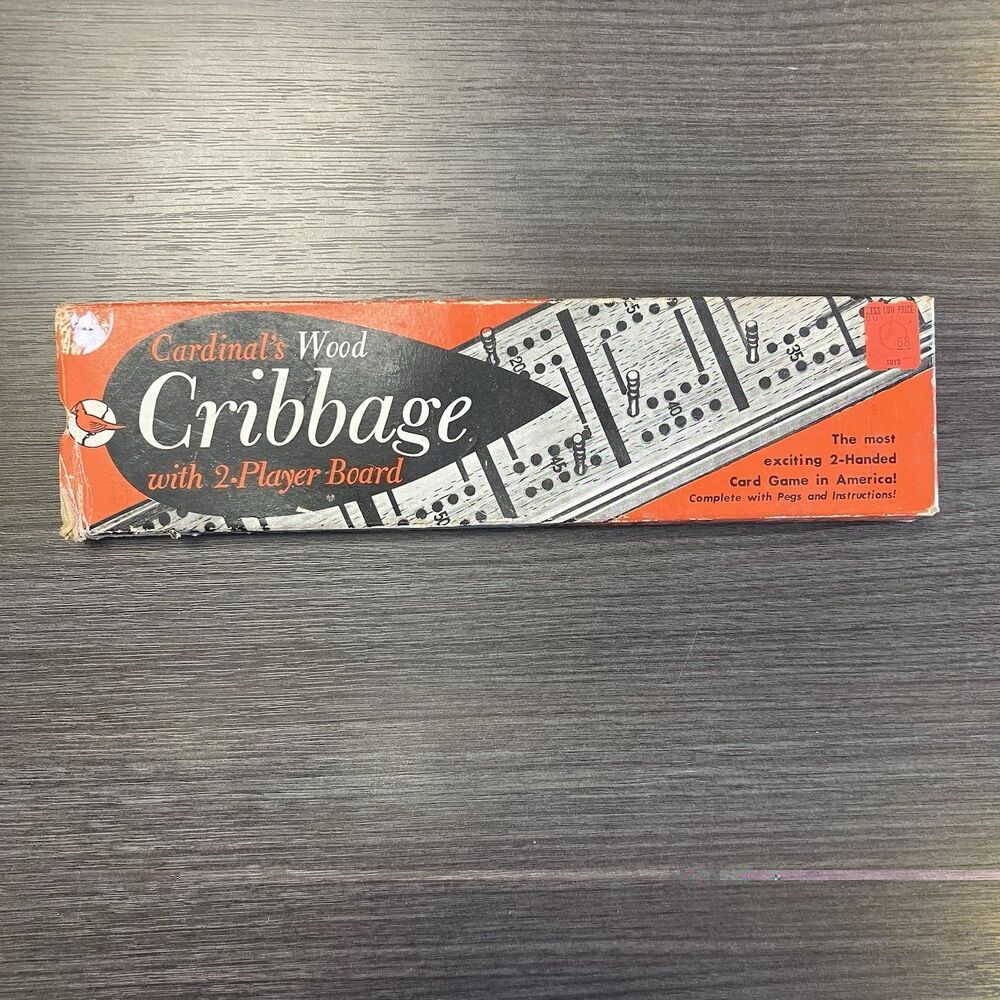 WOODEN CRIBBAGE BOARD Brooklyn NY Vintage In Box CARDINAL INDUSTRIES With Pegs